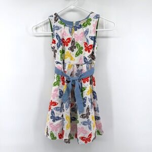 Mini Boden Dress Vintage Butterfly Print 5-6 Multicolor Girls Summer Linen Blend
